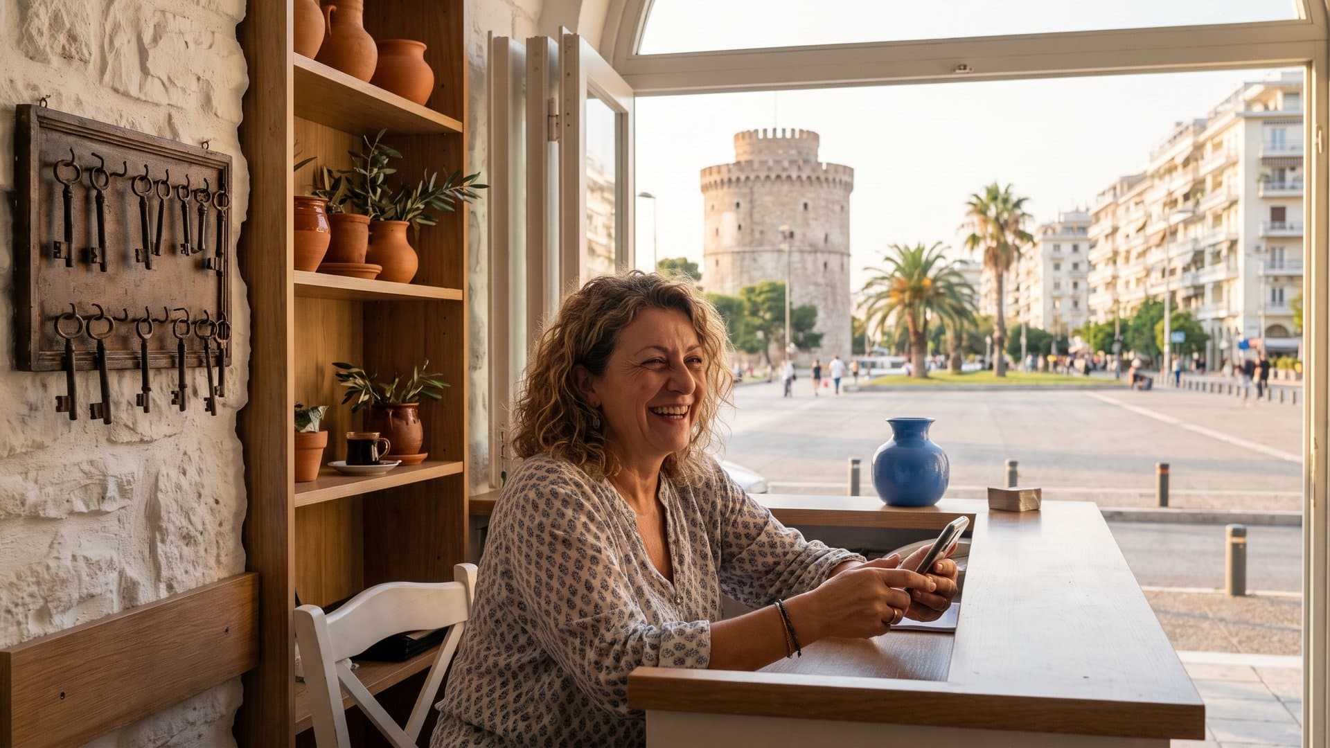 Ιδιοκτήτρια ξενώνα απαντά στα μηνύματα των επισκεπτών από το κινητό